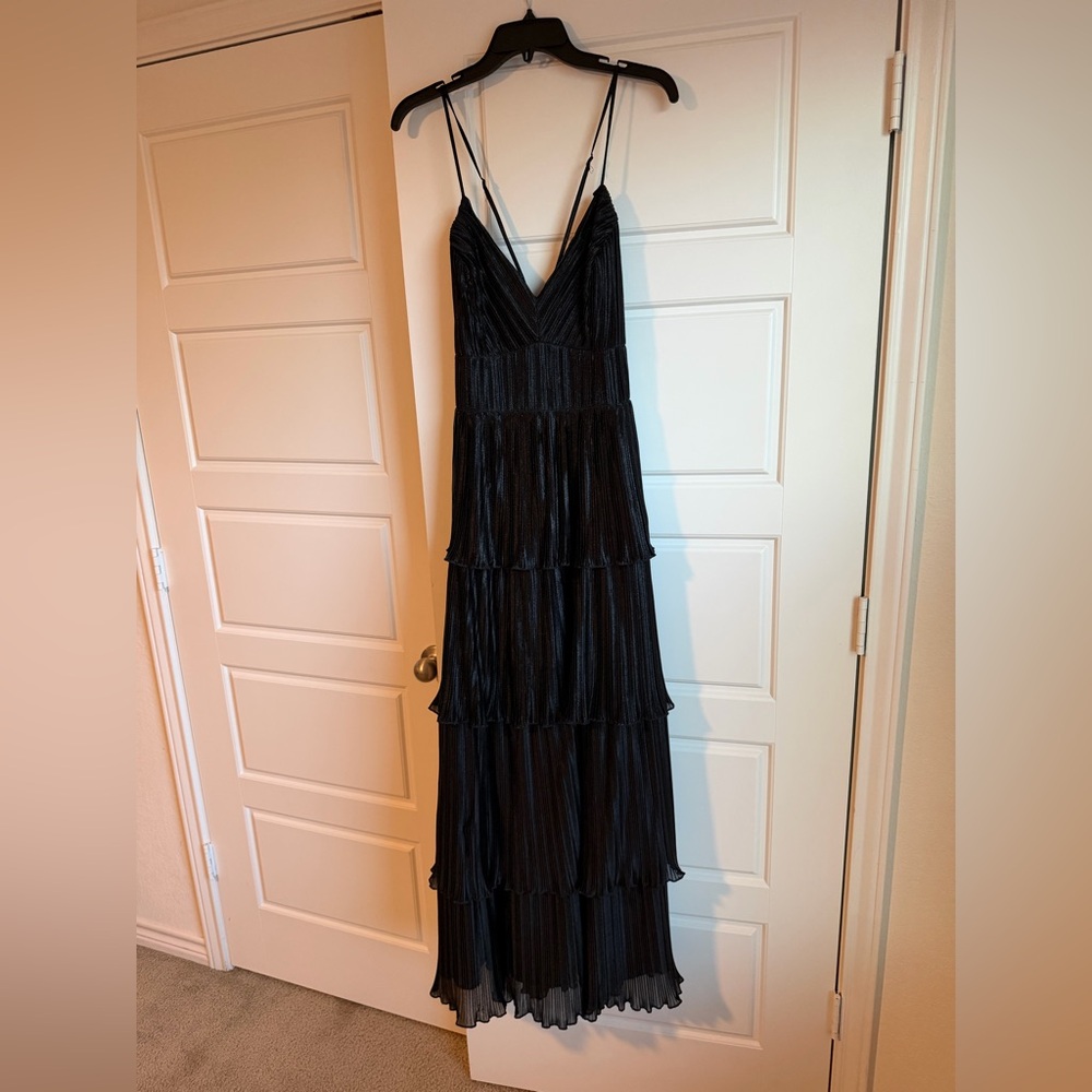 066 Emerald Sundae Black Tiered Ruffle Maxi Dress SZ 14 - Picture 4 of 8